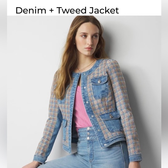 White House Black Market Jackets & Blazers - NWOT White House Black Market Blue and Tan Jean and Tweed Jacket